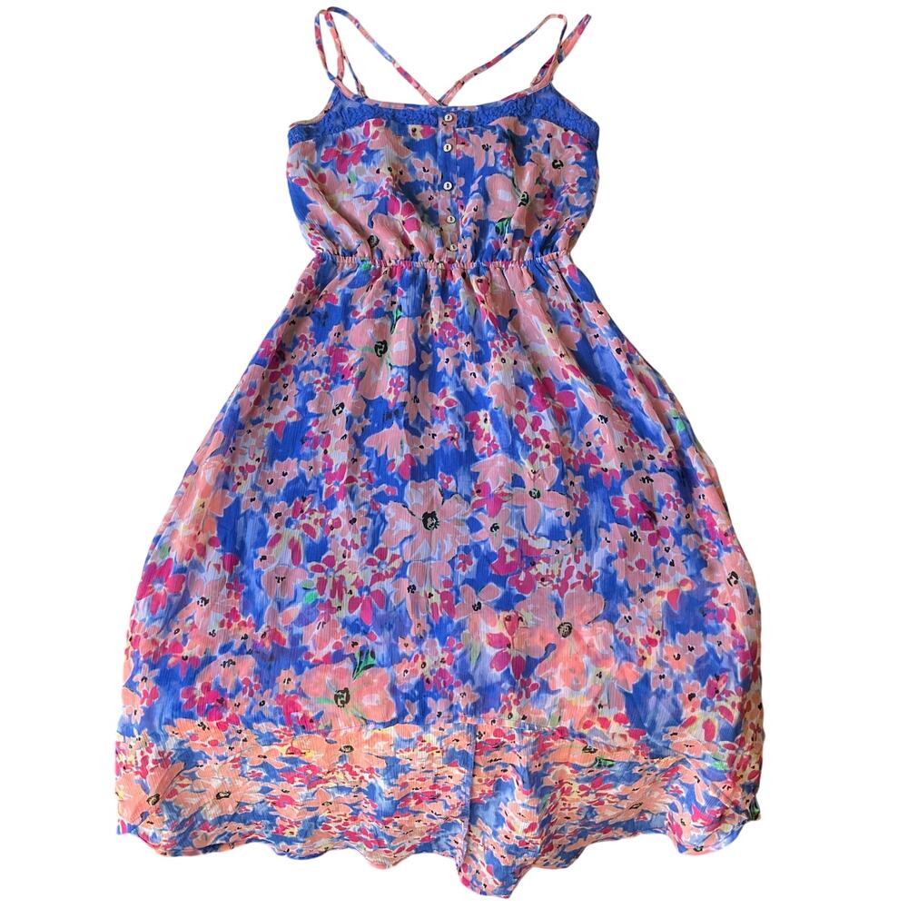 Candie’s Women Sleeveless High-low Cute Summer Floral Dress size M, Blue & Pink